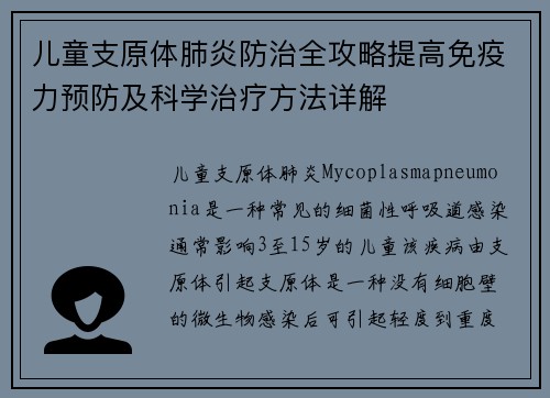 儿童支原体肺炎防治全攻略提高免疫力预防及科学治疗方法详解