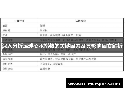 深入分析足球心水指数的关键因素及其影响因素解析